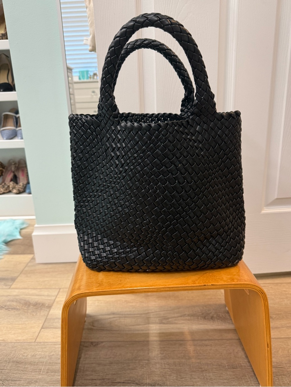 Black Woven Tote Bag - Classic Handbag
